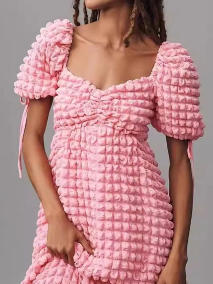 Textured Sweetheart Neck Short Sleeve Dress
