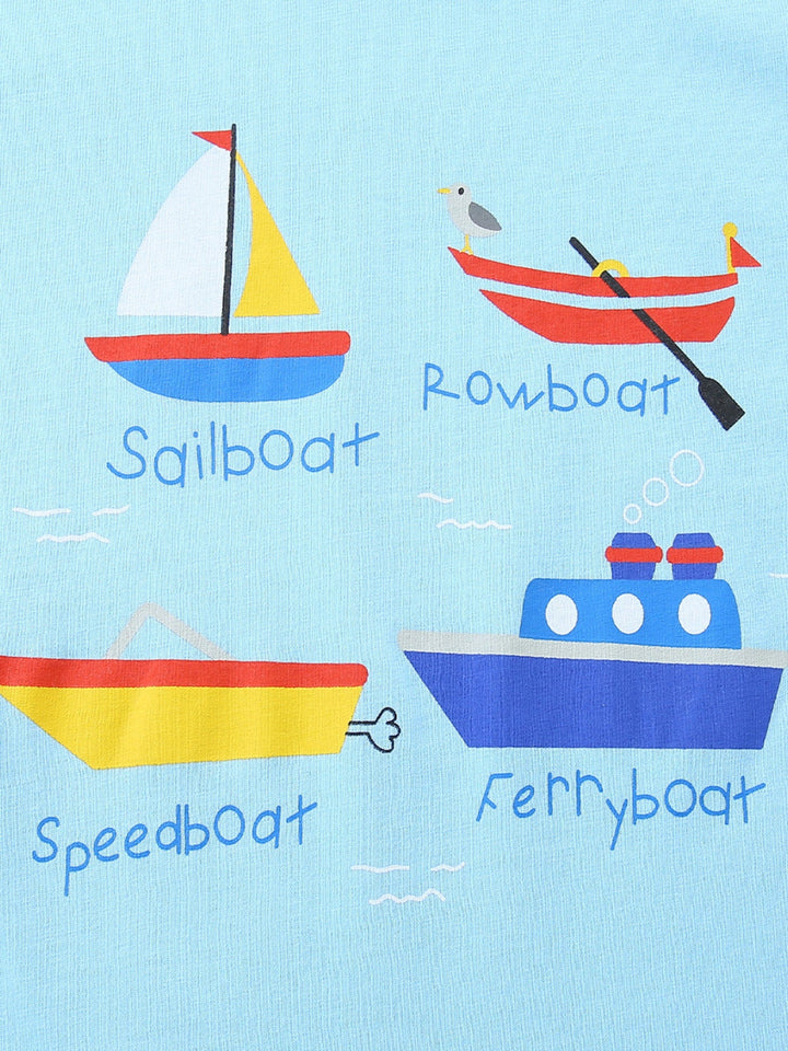 Children's Cartoon Boat Short Sleeve T-Shirt