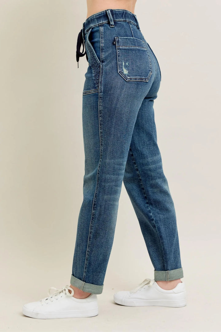 Judy Blue Full Size HW Vintage Wash Jeans w/ Drawstring Plus Size