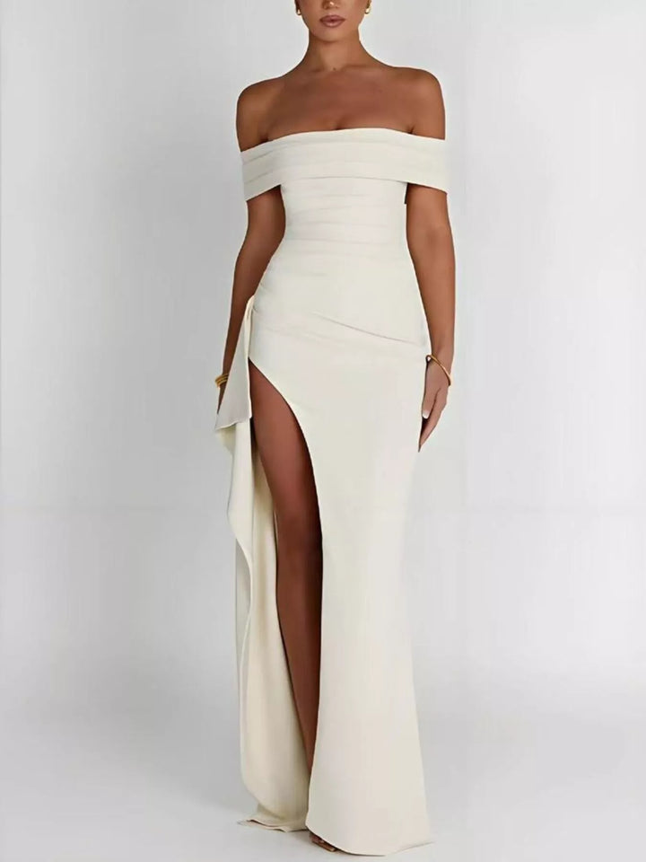Off-Shoulder High Slit Maxi Dress