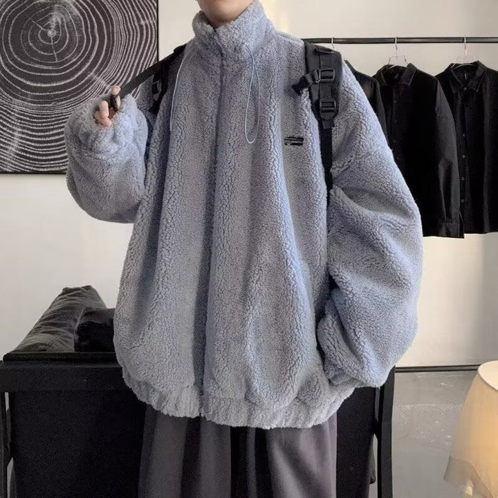 Men's Autumn And Winter Loose Casual Cotton-padded Clothes Fleece-lined Thickening Stand Collar Clothes