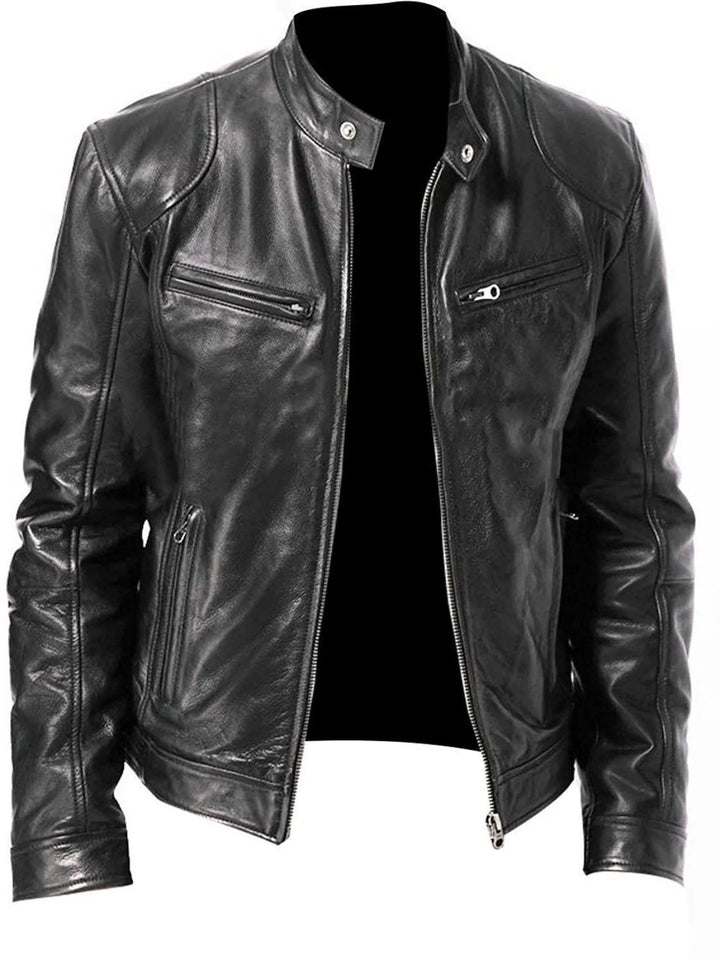 Men's Zip Up Leather Biker Jacket
