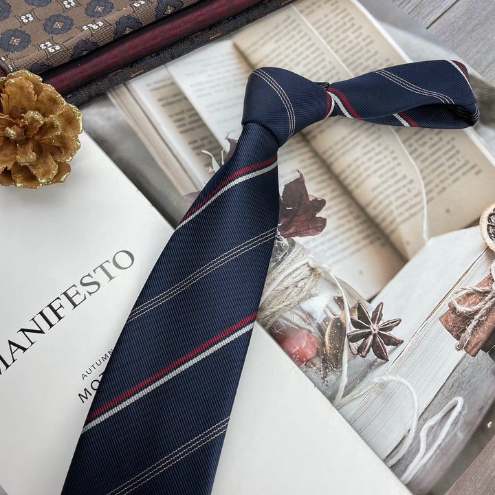 Retro Coffee Color Orange Red Striped Tie Hand Hit 8CM Men