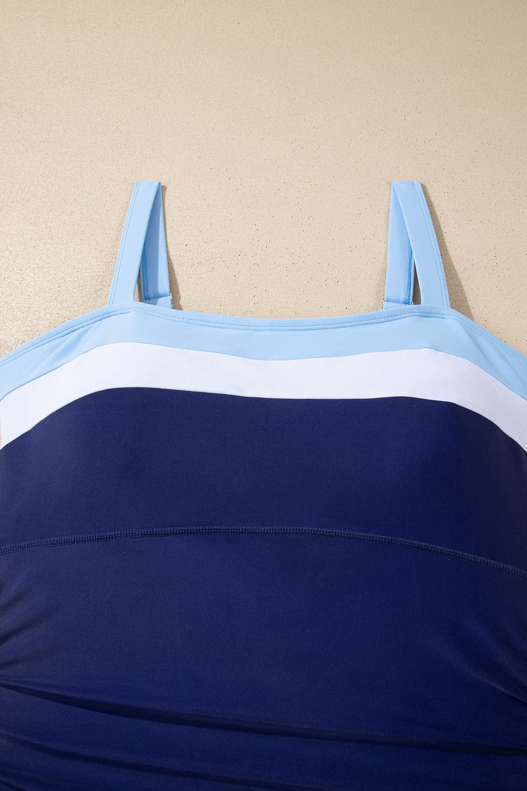 Navy Blue Color Block Detail Adjustable Straps One Piece Swimsuit