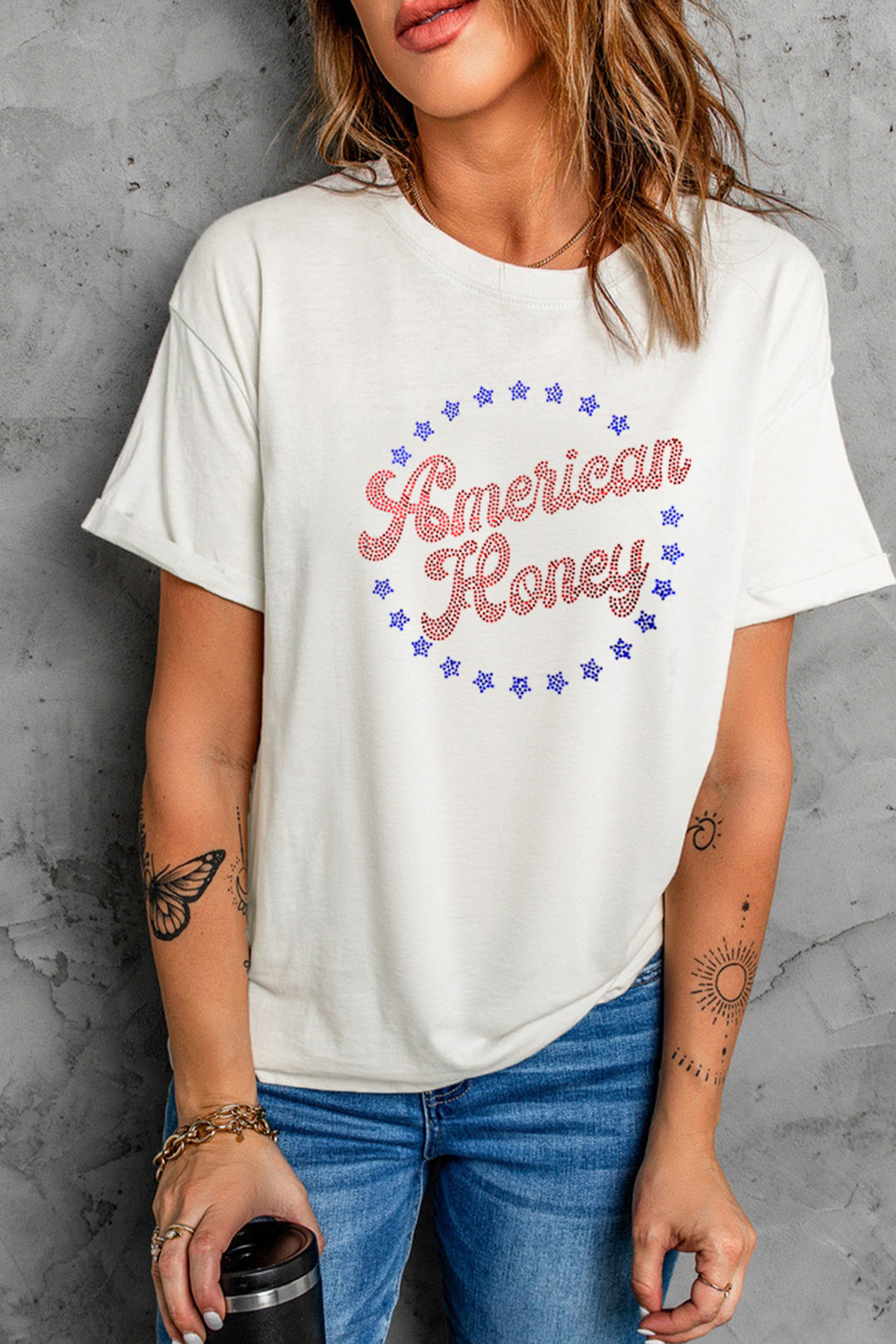 White American Honey Rhinestone Graphic Tee