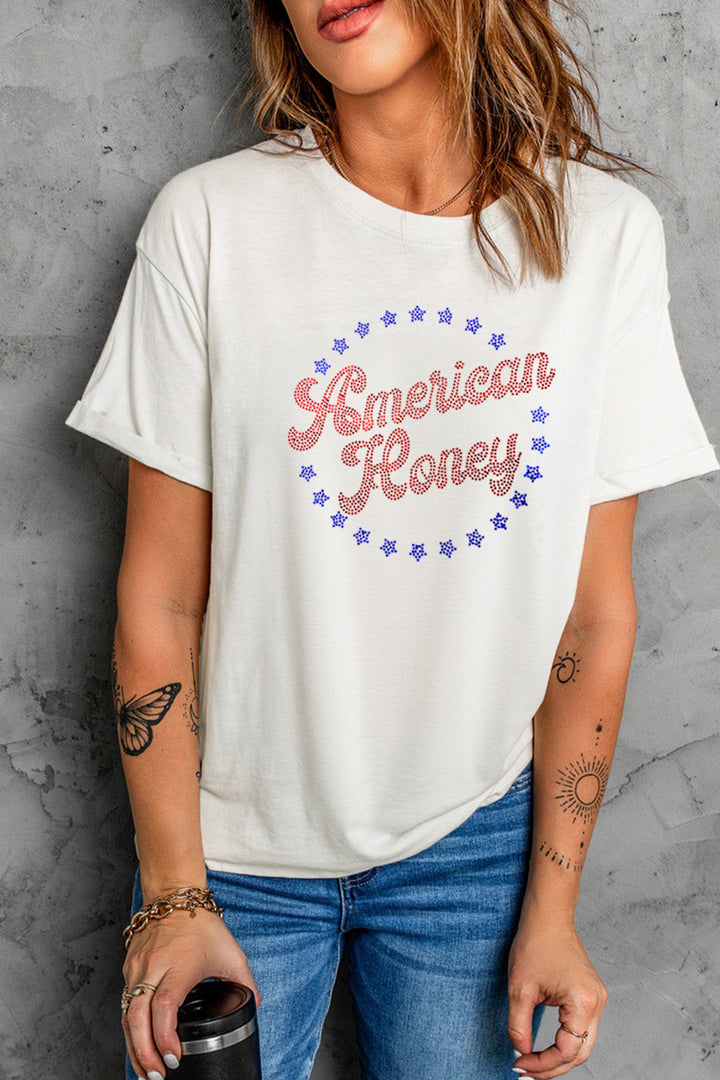 White American Honey Rhinestone Graphic Tee