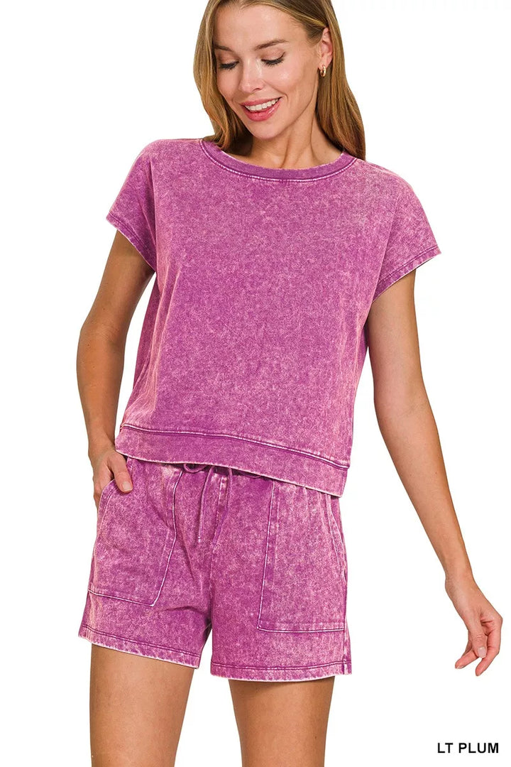 Zenana Premium Cotton Washed Sleeveless Top & Shorts Set
