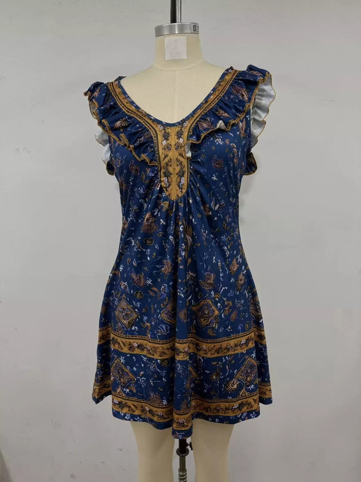 Ruffled V-Neck Mini Dress