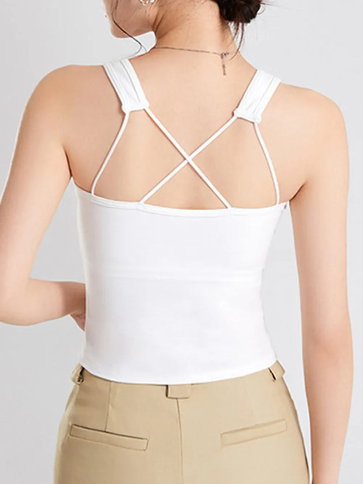 Crisscross Scoop Neck Wide Strap Cropped Tank with Chest Pads