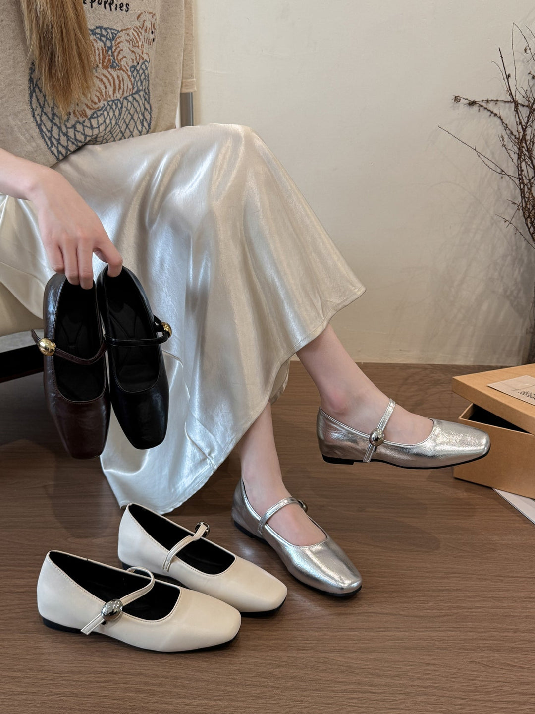Women Black Flat Low Heel Leather Mary Janes, New Summer Versatile French Style Daily Shoes Matching Skirts