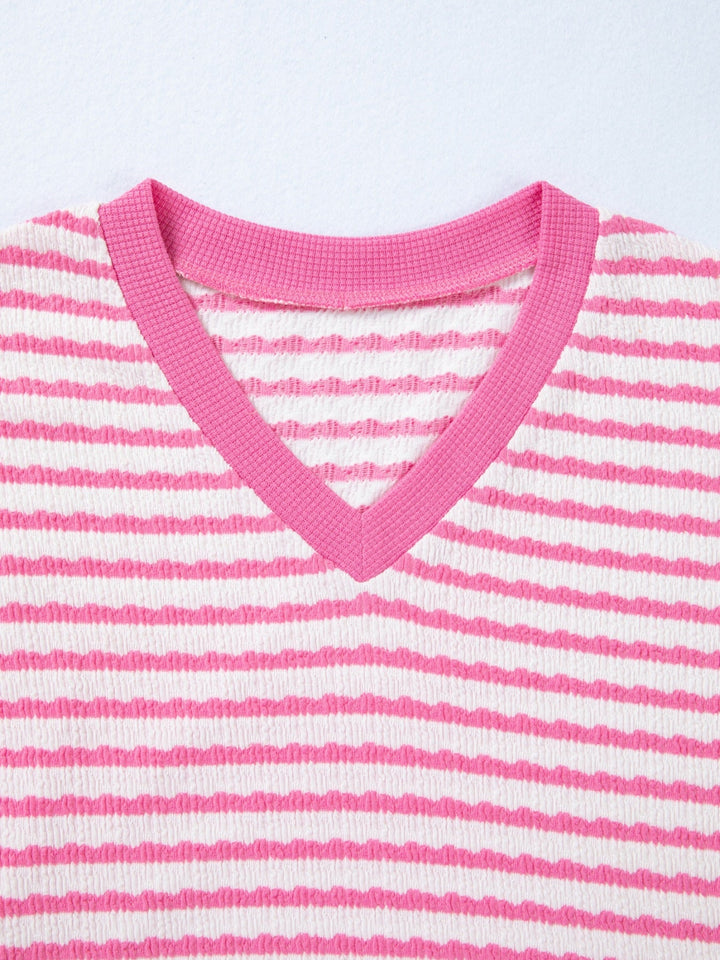 Striped V-Neck Casual T-Shirt