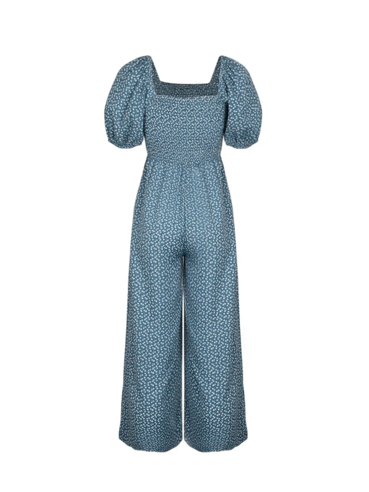 Printed Square Neck Puff Sleeve Jumpsuit