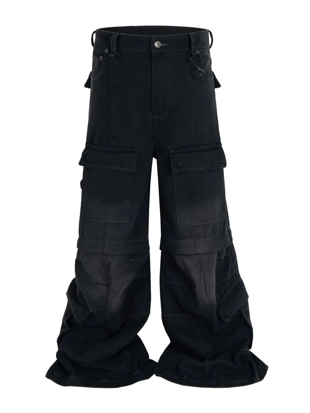 Men's Wide Leg Detachable Cargo Jeans with Multi-Pockets