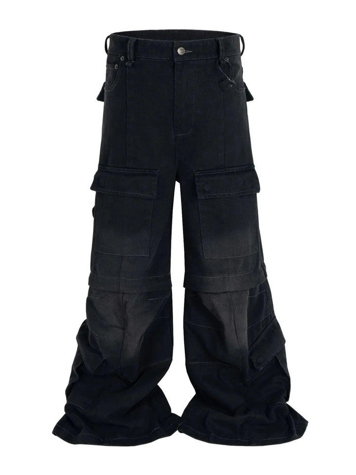 Men's Wide Leg Detachable Cargo Jeans with Multi-Pockets