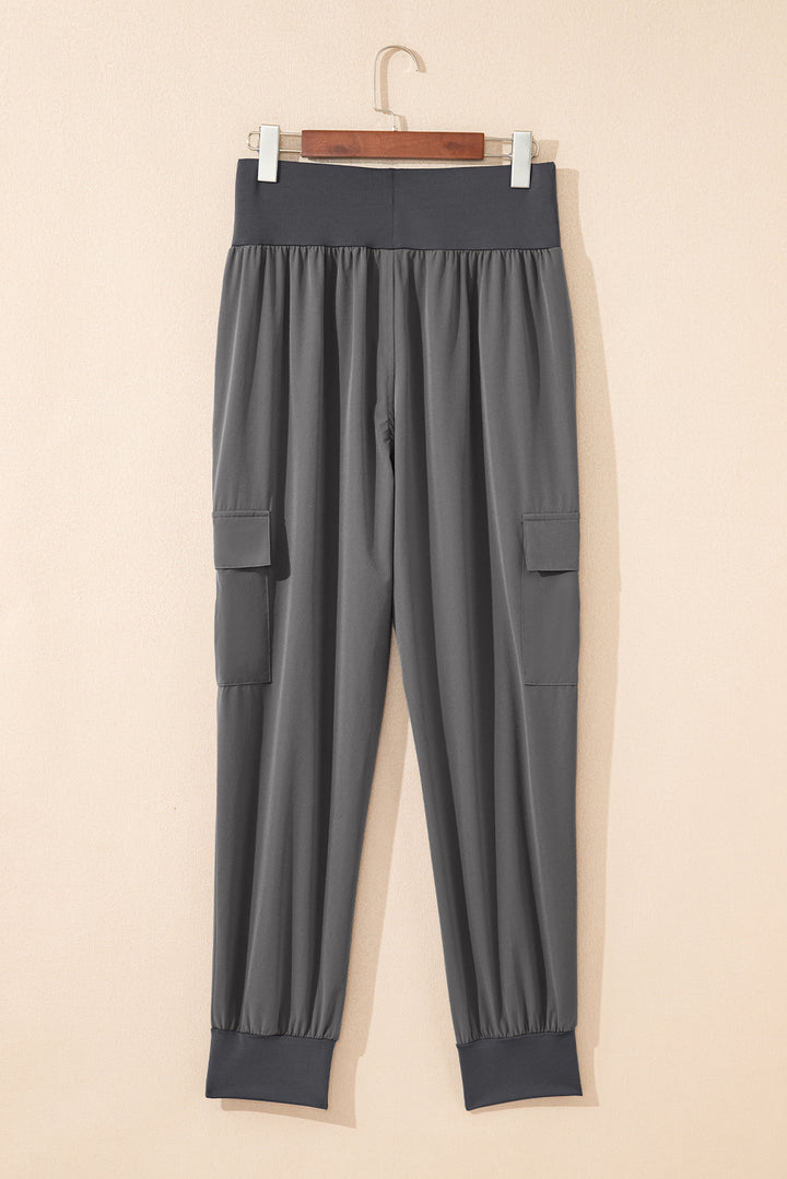 Medium Grey Elastic High Waist Pocketed Cargo Jogger Pants