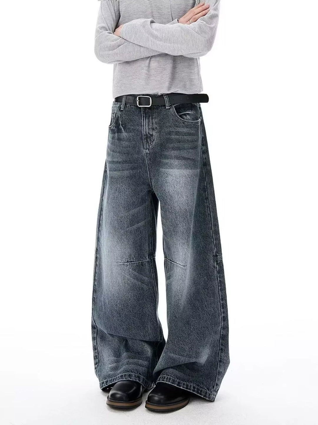 Men's Full Size Vintage Wash Wide Leg Jeans Plus Size