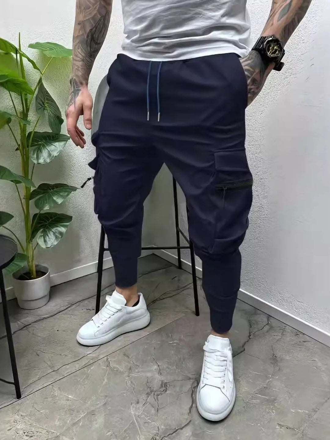 Men's Full Size Drawstring Pants with Pockets Plus Size