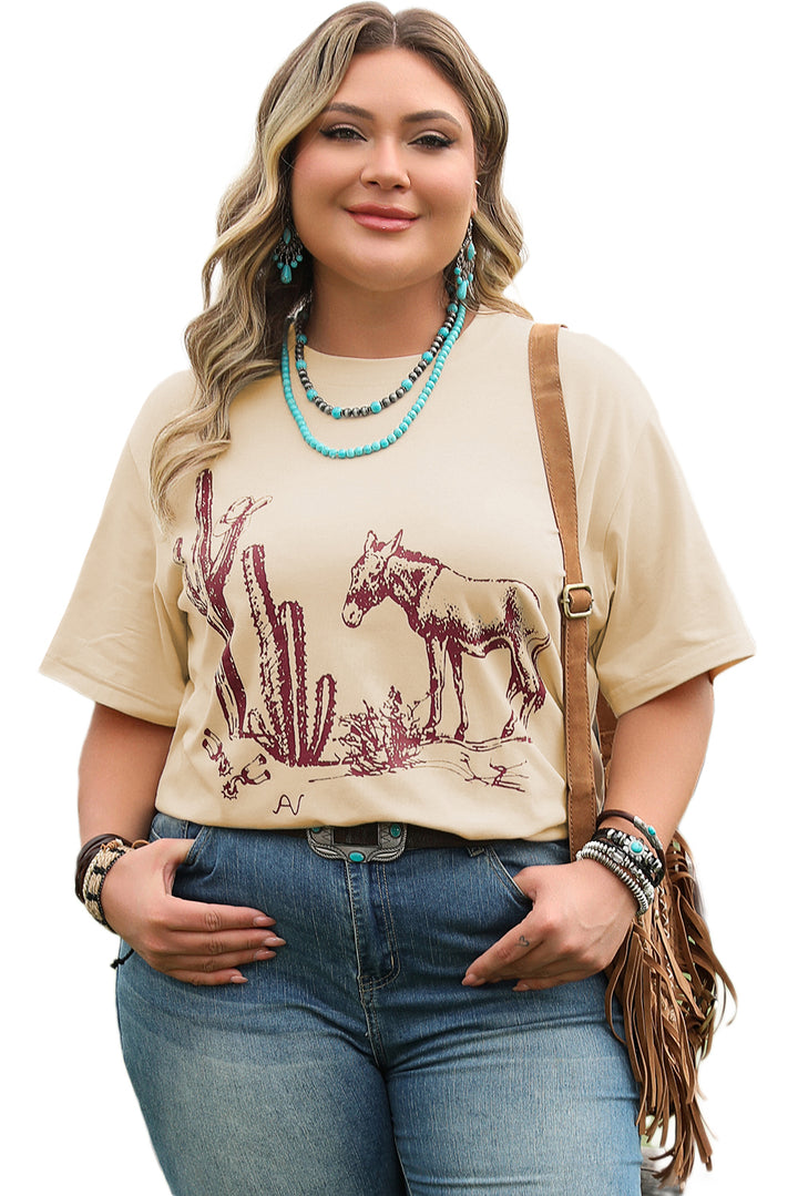Parchment Western Burro Cactus Crew Neck Graphic Tee
