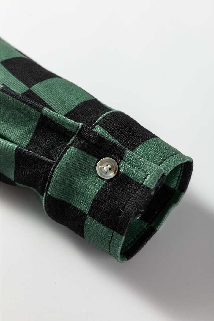 Green Checkerboard Flap Pocket Button Front Shacket
