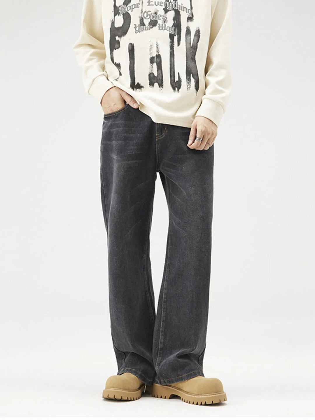 Men's Plus Size Wash Wide Leg Relaxed Fit Jeans