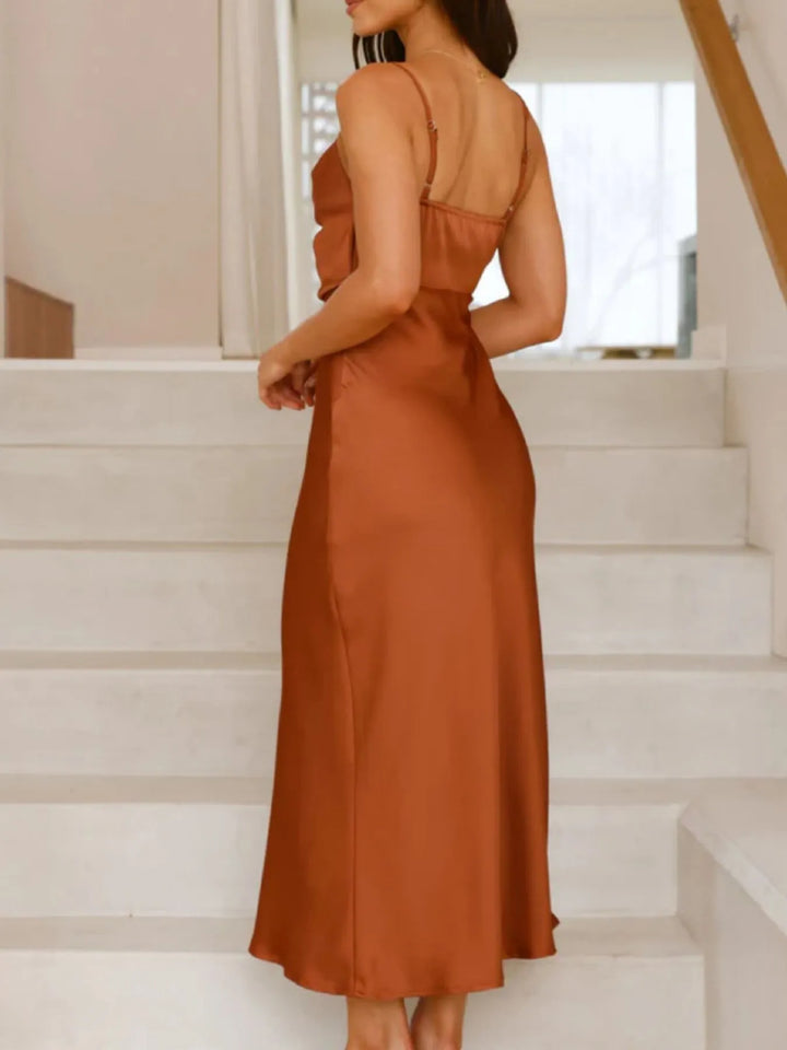 Satin Asymmetrical Midi Dress