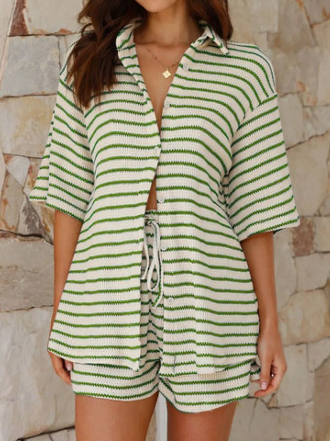 Striped Half Sleeve Top and Shorts Set