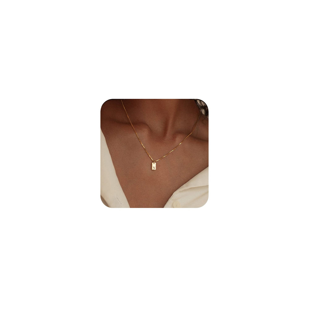 14K Gold Plated Initial Letter Necklace - Personalized Dainty Name Pendant