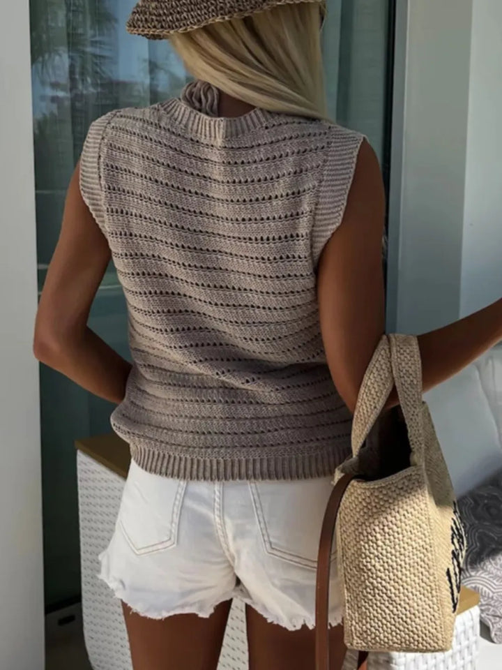 Openwork Round Neck Sweater Vest