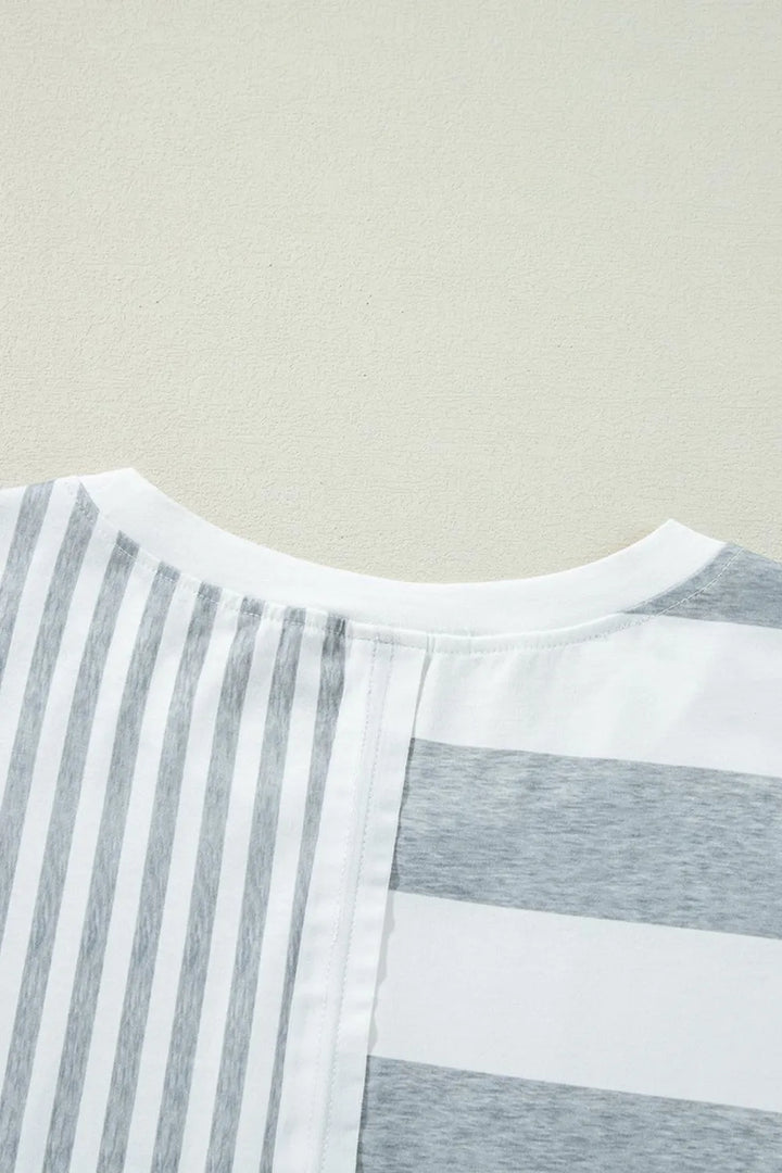 Stripe Mixed Short Sleeve Shift Mini Tee Dress