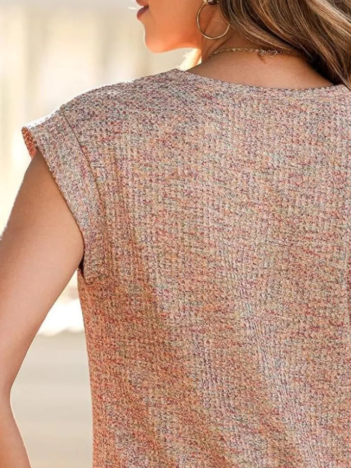 Heathered Round Neck Cap Sleeve T-Shirt