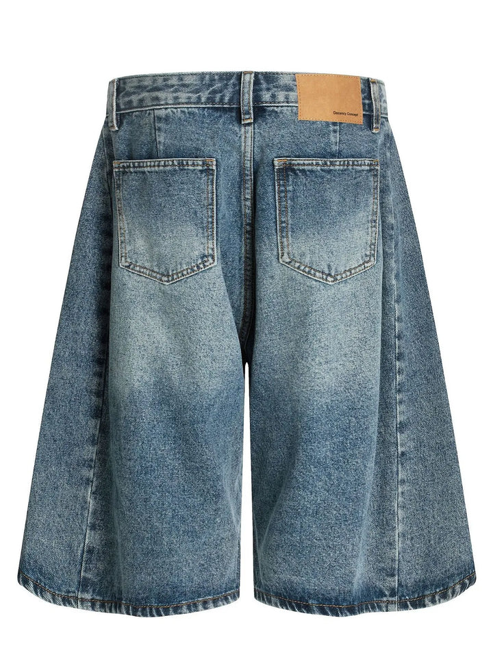 Men's Washed Wide-Leg Denim Shorts