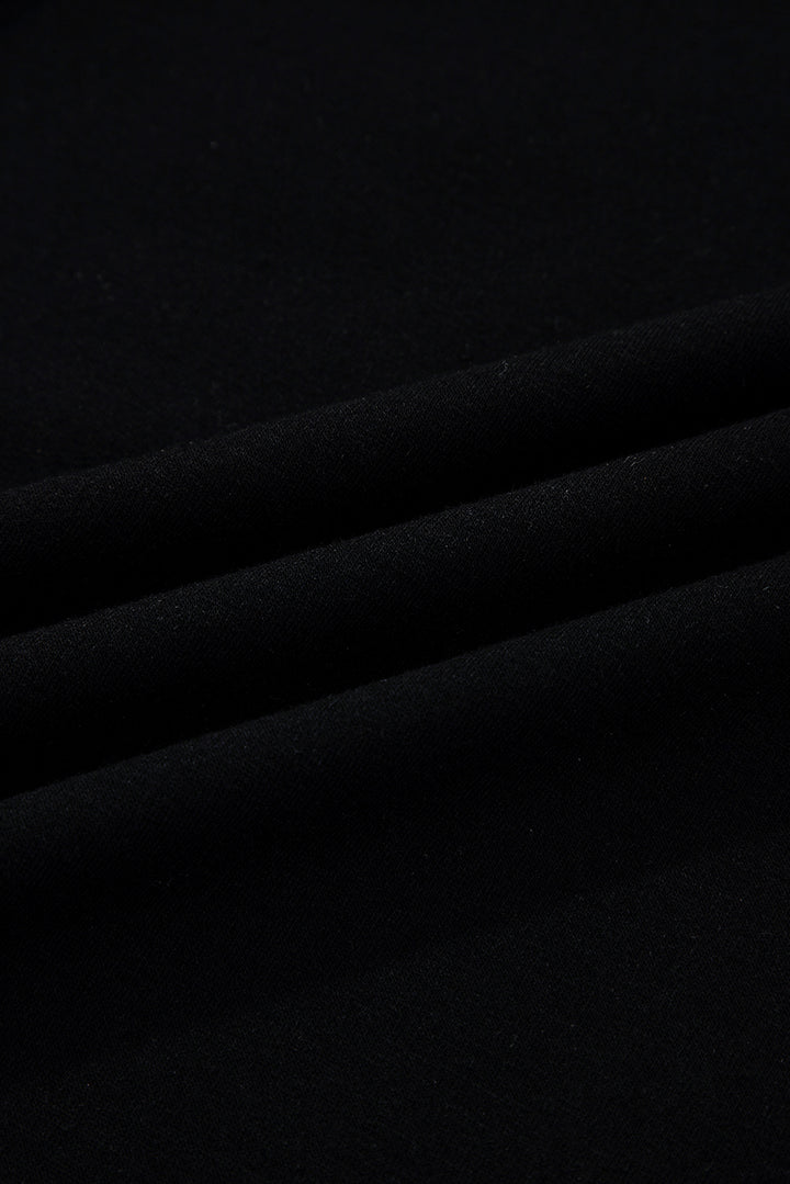 Black Scallop Trim Color Block Long Sleeve Collared Top