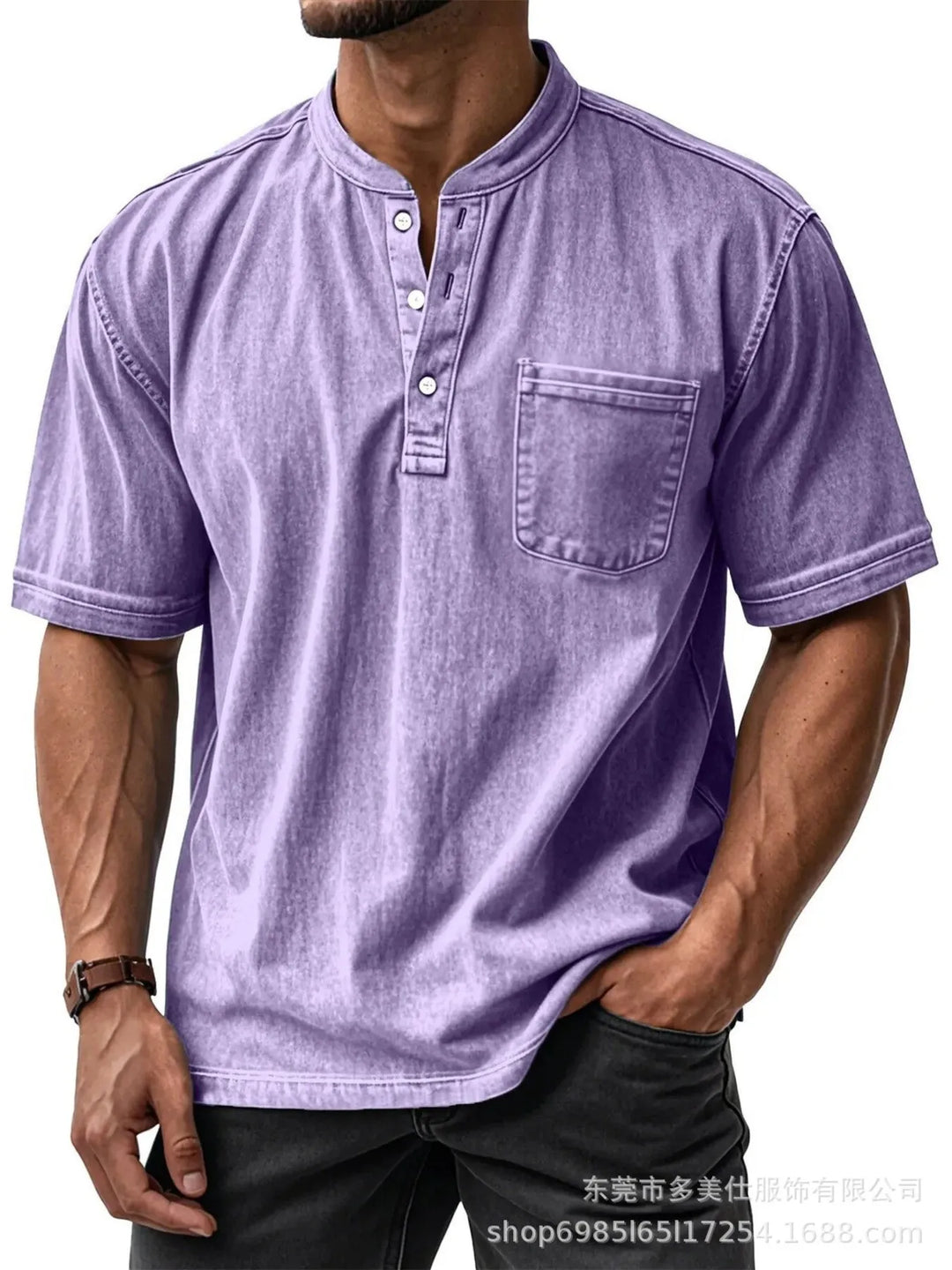 Men's Full Size Button Detail Short Sleeve Top Plus Size