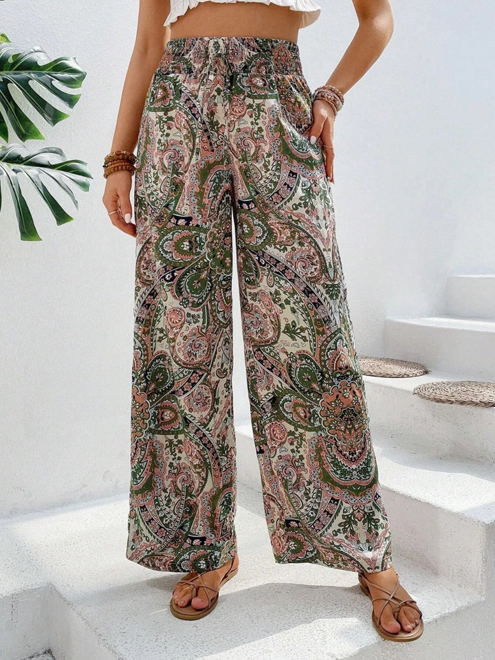 Tie Waist Printed Wide Leg Pants