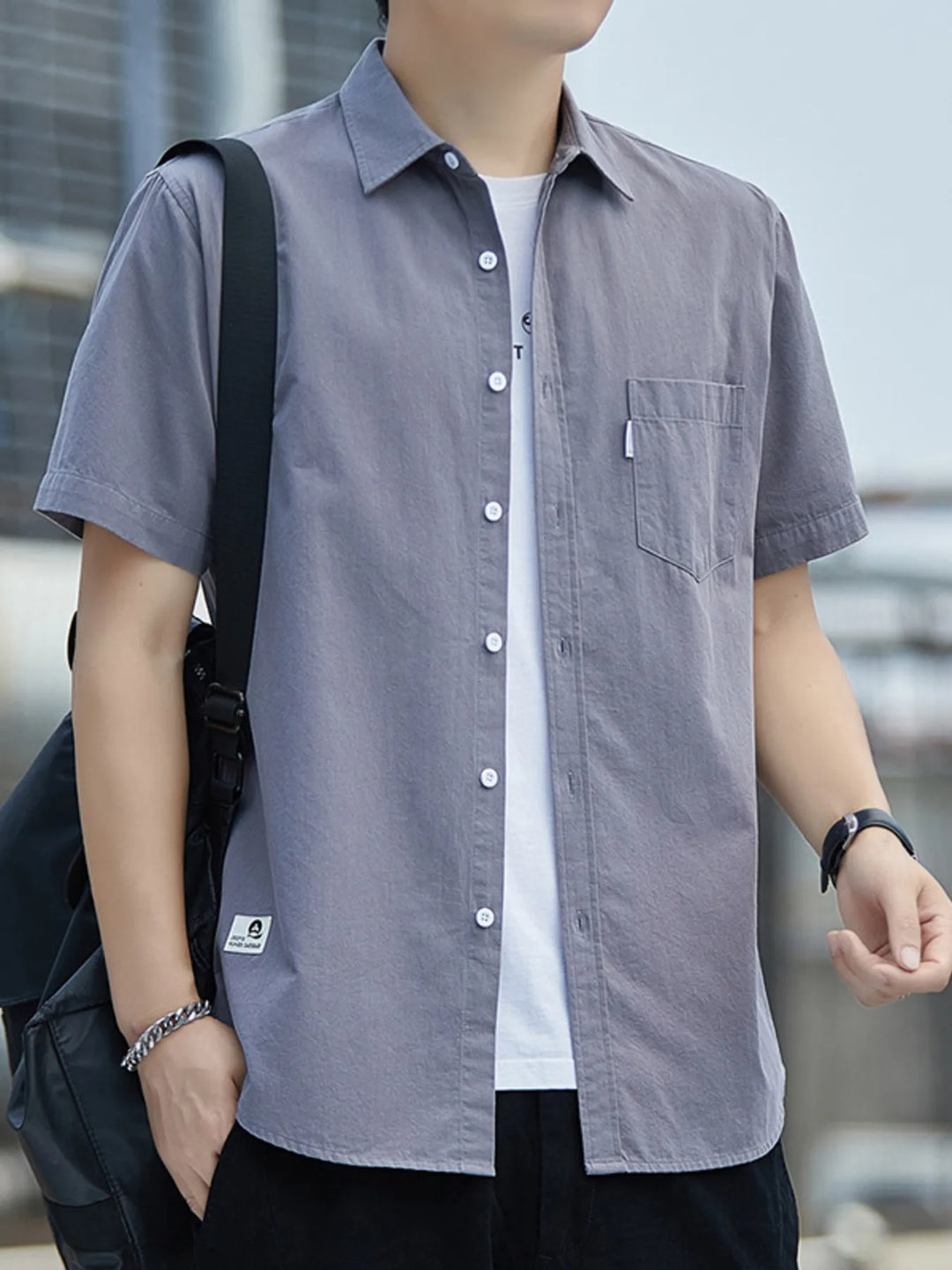 Men's Plus Size Short Sleeve Button-Up Casual Shirt
