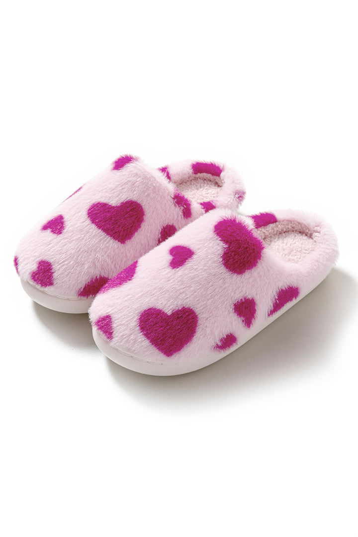 Fiery Red Valentines Heart Shape Winter Fuzzy Slippers