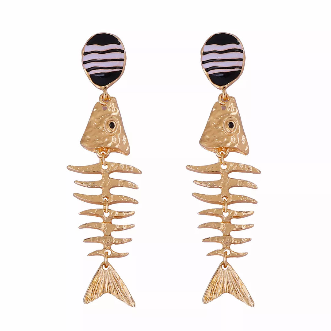 Striped Fishbone Drop Earrings