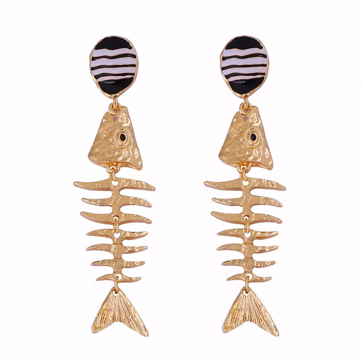 Striped Fishbone Drop Earrings