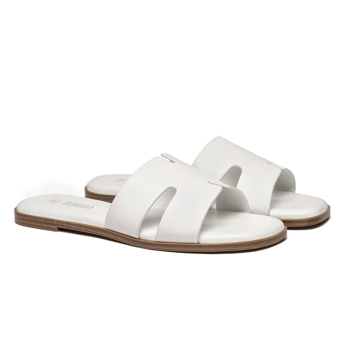 Women's Dressy Flat Sandals - Comfortable Slip On Leather Slide Sandals
