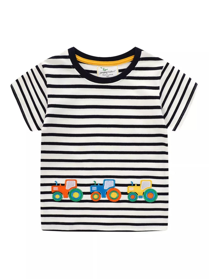 Children's Embroidered Striped Round Neck T-Shirt