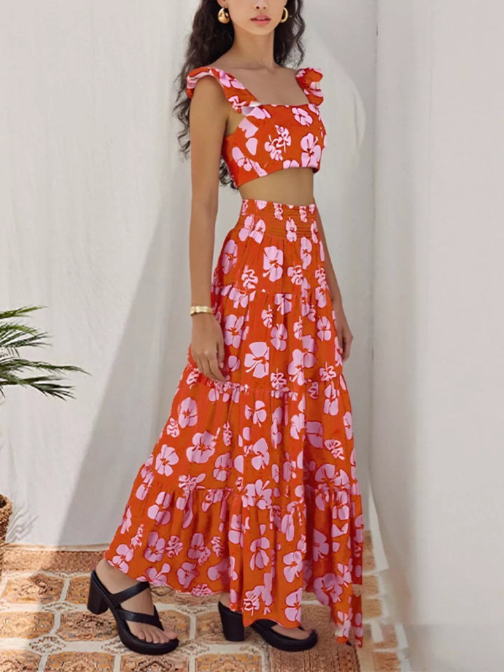 Crop Top and Tiered Maxi Skirt Set