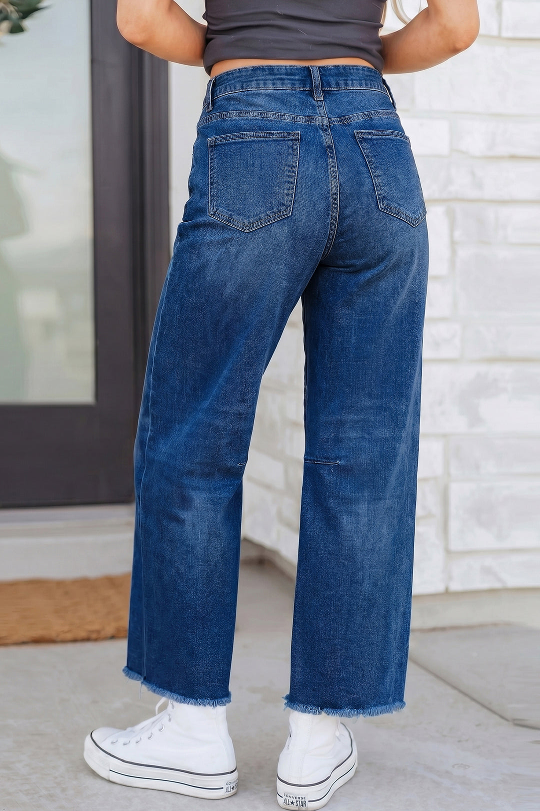 Sail Blue Frayed Cropped Straight Jeans