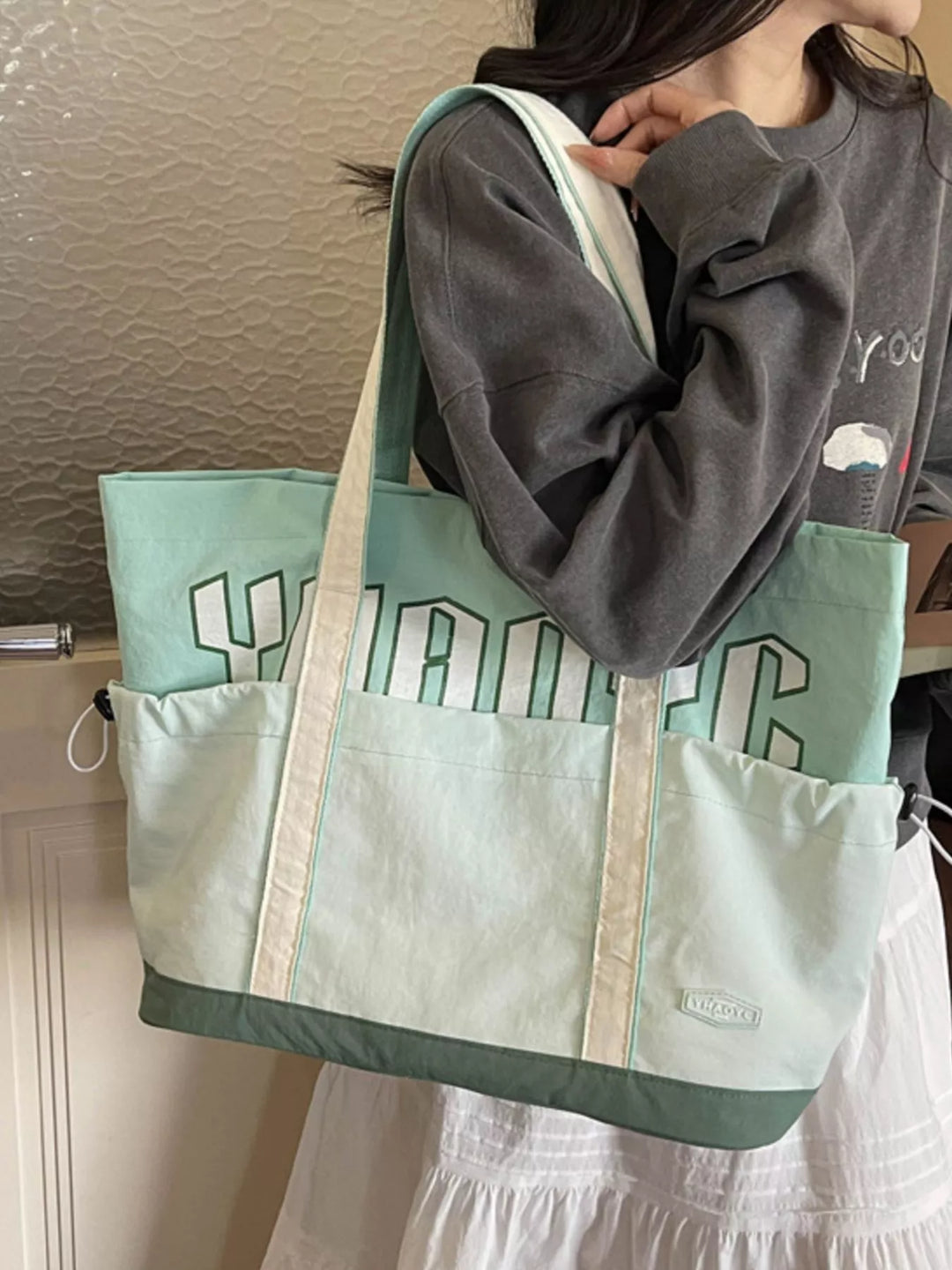 Drawstring Letter Shoulder Bag