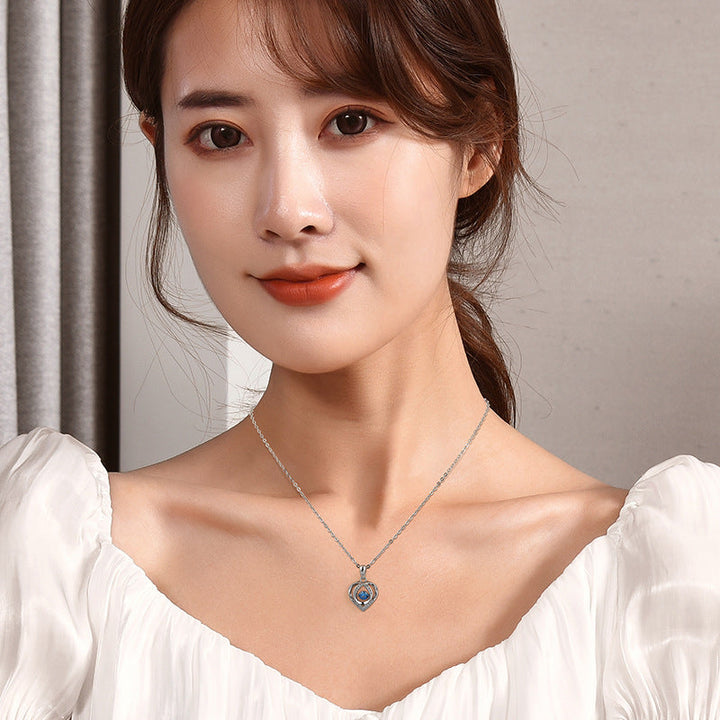 Dainty Heart Pendant Collarbone Chain For Women, Hollow Blue Zircon Long Sweater Necklace, Elegant Minimal Fashion Jewelry