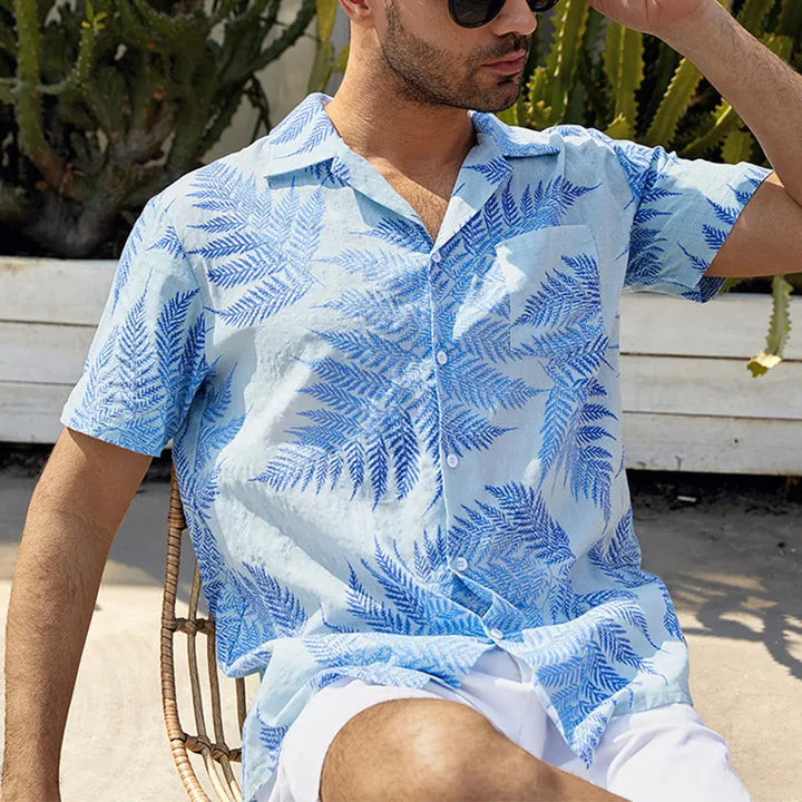 Men's Full Size Leaf Print Short Sleeve Shirt Plus Size