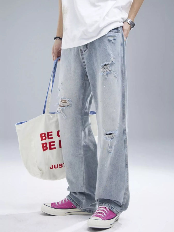 Men's Distressed Wide Leg Jeans