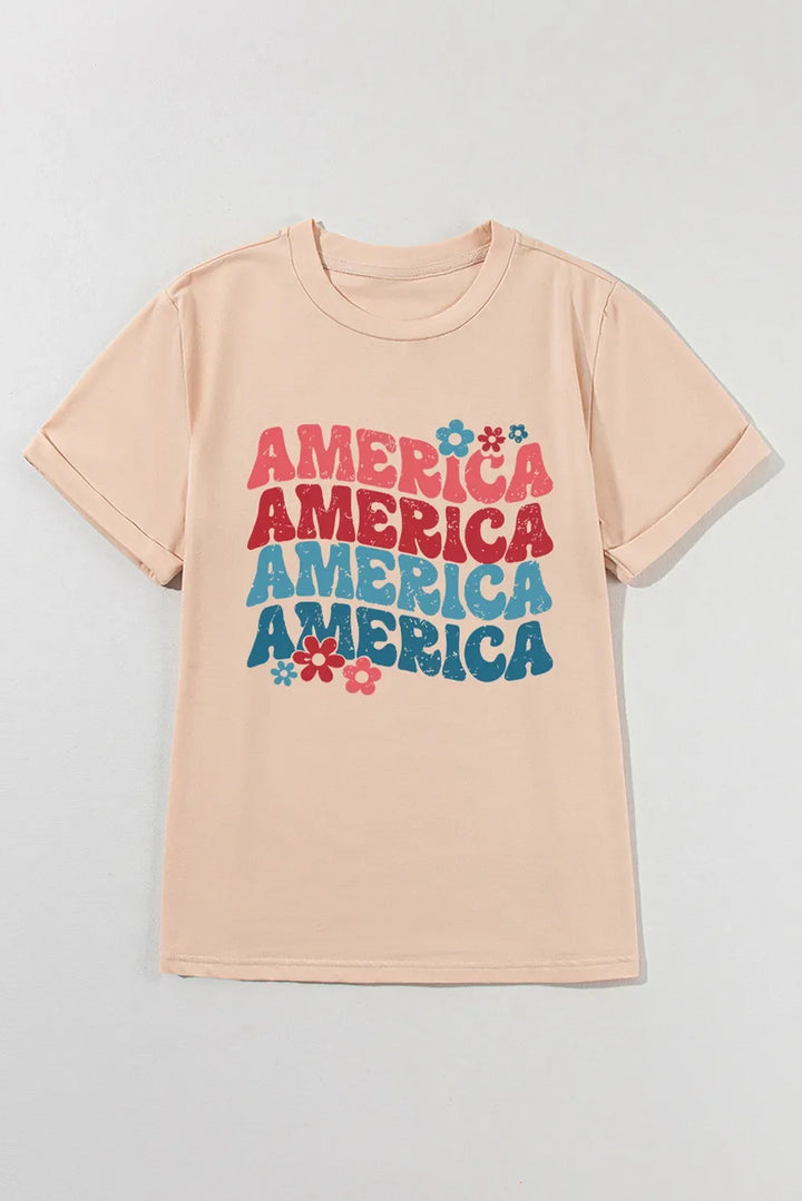 AMERICA Round Neck Short Sleeve T-Shirt