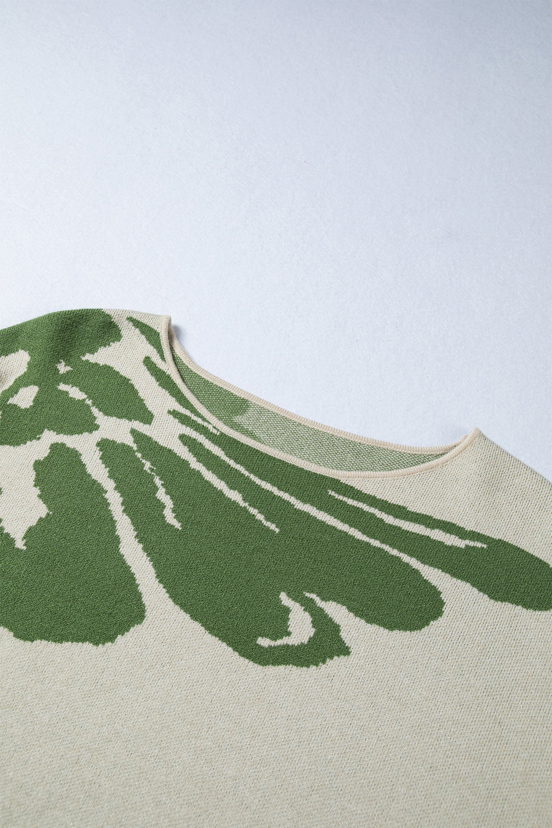 Green Bold Flower Pattern Wide Sleeve Baggy Sweater