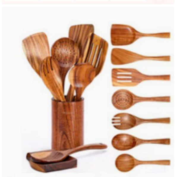 Teak Natural Wood Tableware Spoon Ladle Turner Rice Colander Soup Skimmer Cooking Tool Sets Spoon Scoop Kitchen Tools Gadgets