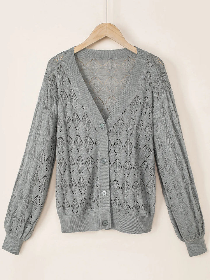 Buttoned Front Openwork Cardigan